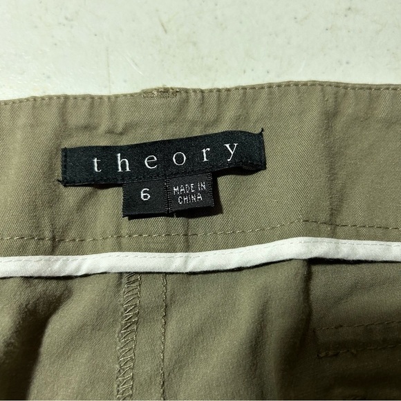 Theory Women’s Khaki Dress Pants Size 6 Hemmed Flat Front - Picture 2 of 5